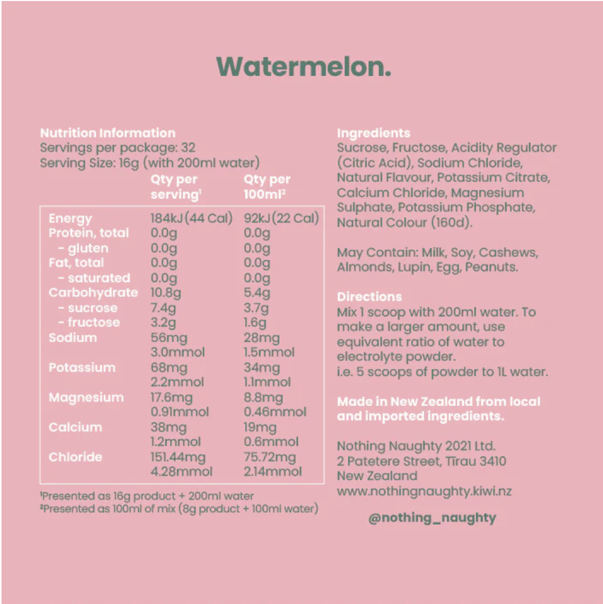 Nothing Naughty Electrolyte Hydration - Watermelon Flavor