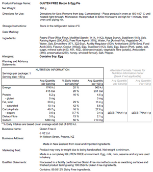 Bacon & Egg Pie (Dairy Free) - Frozen