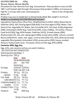Bacon, Cheese & Onion Quiche - Frozen