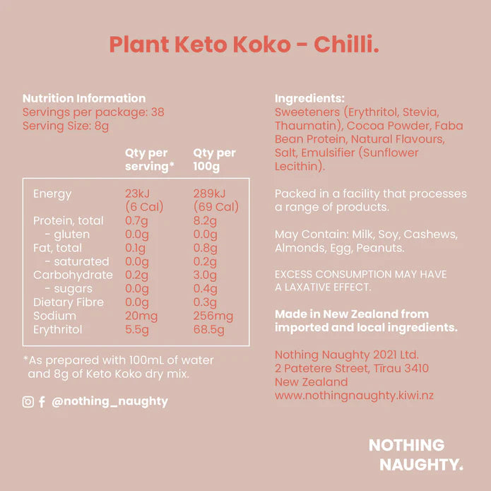 Nothing Naughty Plant Based Keto Koko Hot Choc Mix Chilli