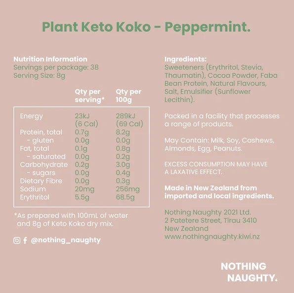 Nothing Naughty Plant Based Keto Koko Hot Choc Mix Peppermint 300gr