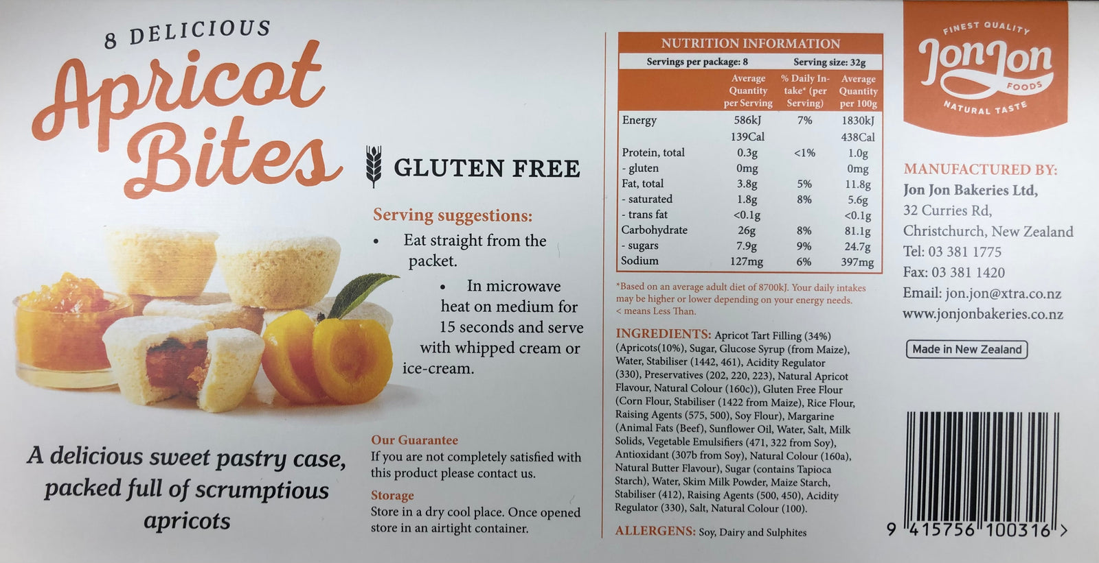 Jon Jon Apricots Bites 8pc) 264g BB 08/25