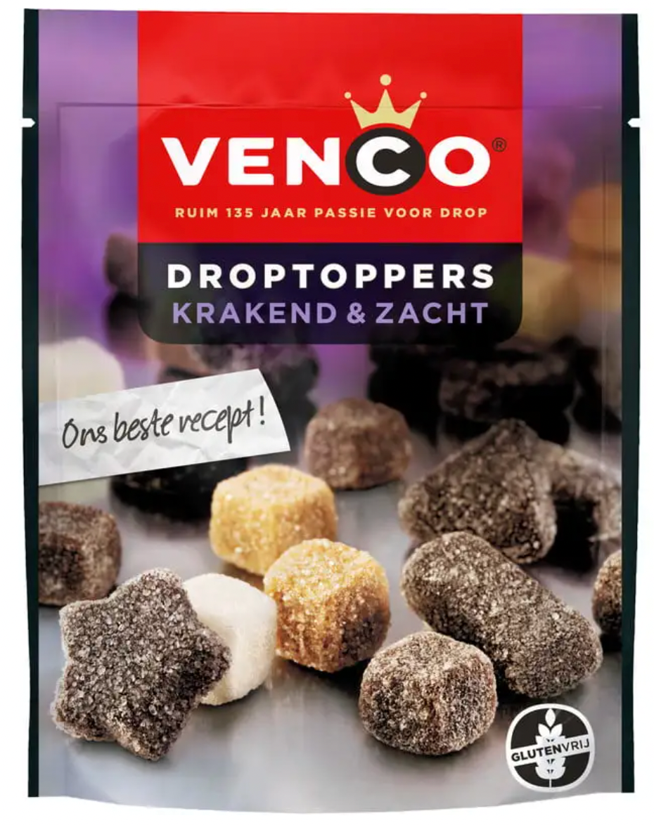 Venco Droptoppers Liquorice Crunchy & Soft 190gr