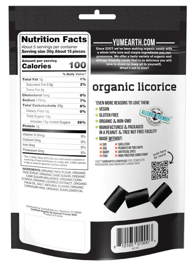 Yum Earth Organic Black Licorice 142g